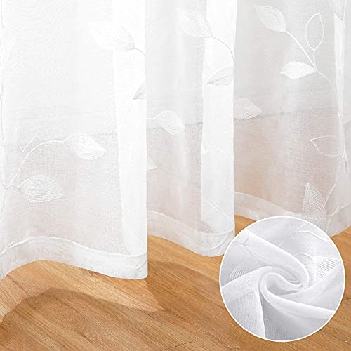 HOMEIDEAS White Sheer Curtains Leaf Embroidered, 52x84 Inch, 2 Panels - color: 4-white, size: 52"W x 84"L (Pack of 2)