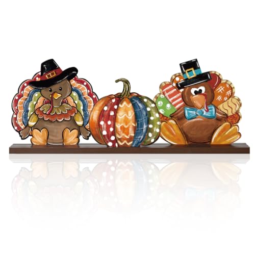 Smile Thanksgiving Wooden Decor Indoor Turkey Pumpkin - style: Turkey Pumpkin