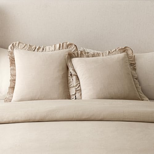 Foindtower Linen Fringe Ruffle Throw Pillow Covers 18×18 Inch Light Tan - color: Semolina, size: 18" x 18" (Pack of 2)