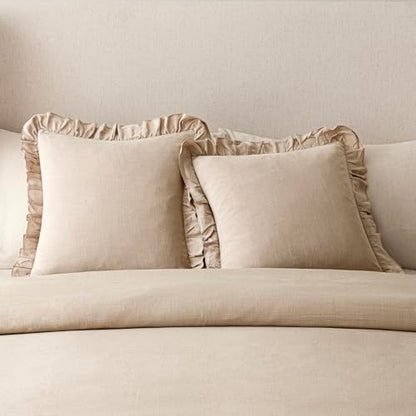 Foindtower Linen Fringe Ruffle Throw Pillow Covers 18×18 Inch Light Tan - color: Semolina, size: 18" x 18" (Pack of 2)