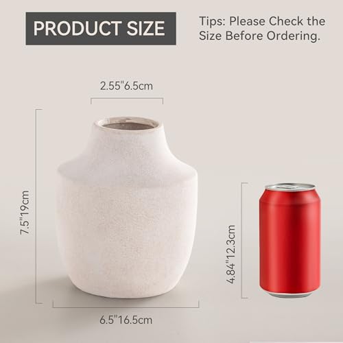 Mitt&Ditt Ceramic Flower Vase, 7.5 inch Off-White Farmhouse Rustic Vase, Handcrafted Weathered Pottery Vases, Small Flower Terracotta Vases for Home Decor, Living Room, Table, Shelf - color: B-7.5"h-antique