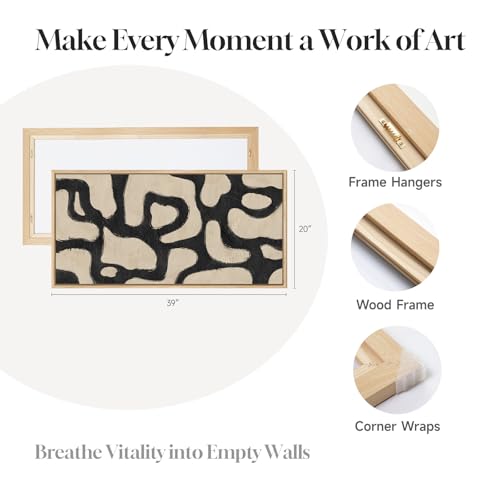 Framed Neutral Modern Abstract Horizontal Wall Art Bedroom, 20x40 Inch - color: Beige Black, size: 40"L x 20"W