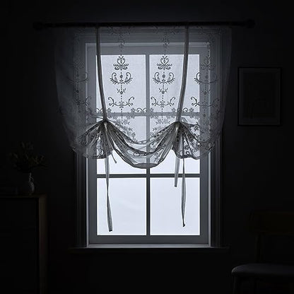 Balloon Tie-Up Curtains Embroidered Floral Sheer Lace 39 x 47 Inch - size: 39"W x 47"L (Pack of 1)