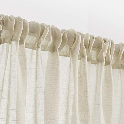 Pompom Linen Sheer Curtains for Living Room 52x84" Natural Drapes Kids 2pcs - color: Natural, size: 52"W x 84"L (Pack of 2)