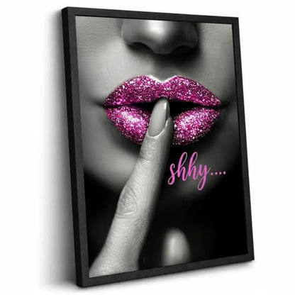 Black Framed Pink Lips Wall Art, Glam Pictures Wall Decor, 12x16 in - color: Pink-Shhy