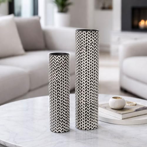 Leewadee Set of 2 Large Floor Vases Metal for Pampas Grass - color: Black, White