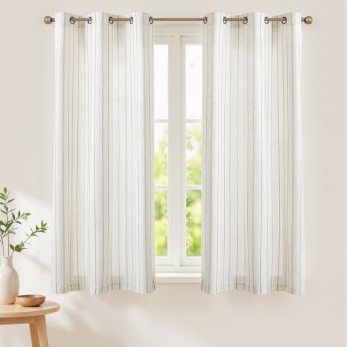 Grey Striped Linen Curtains,Light Filtering Drapes,2 Panels,42x45 - color: Grey, size: 42"W x 45"L (Pack of 2)
