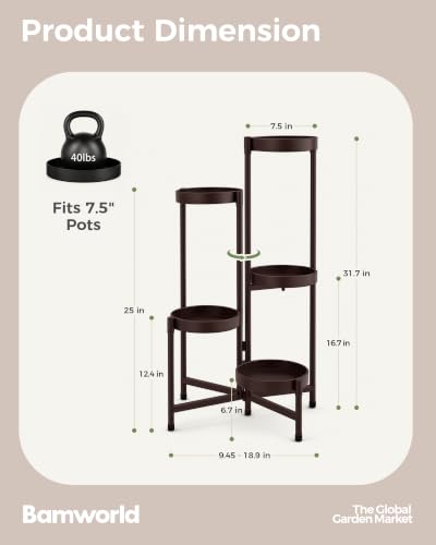 Bamworld Plant Stand Indoor Outdoor 5 Tier Corner Plant Shelf Metal Holder - color: Twilight Bronze, size: 5 Tiers