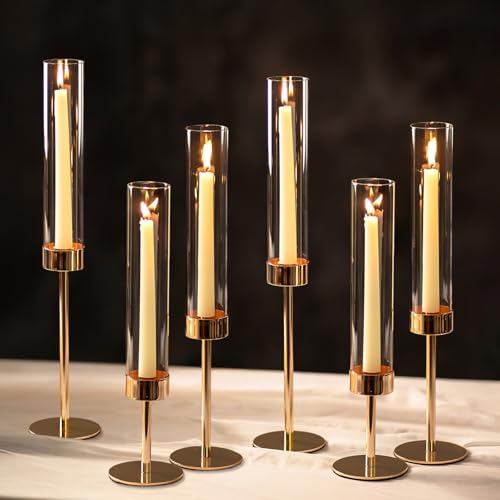 NUPTIO Hurricane Candle Holder for Candlestick, 6 Pcs Gold Candle Holders - color: Gold - Clear, size: 6pcs