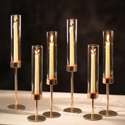 NUPTIO Hurricane Candle Holder for Candlestick, 6 Pcs Gold Candle Holders - color: Gold - Clear, size: 6pcs