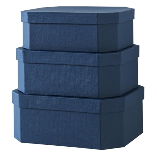 Soul & Lane - Navy Blue Decorative Storage Boxes with Lids, Set of 3 - color: Navy Blue