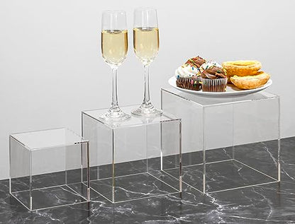 Red Co. Set of 3 Crystal Clear Acrylic Cube Display Nesting Riser Stands with Hollow Bottoms | Transparent - 2-Pack - color: Clear, size: 4",5",6" - 2 Pack