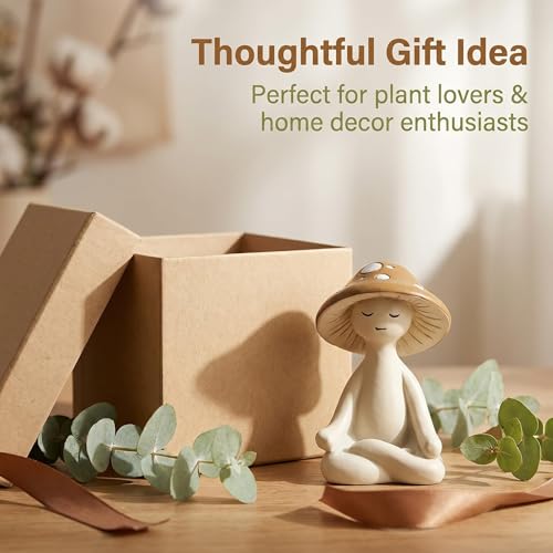 Meditation Mushroom Figurine Resin - Yoga Mushroom Statue for Desk Shelf Garden Decor, Cute Zen Mushroom Sculpture Figurine for Home Office Patio Decoration Gift