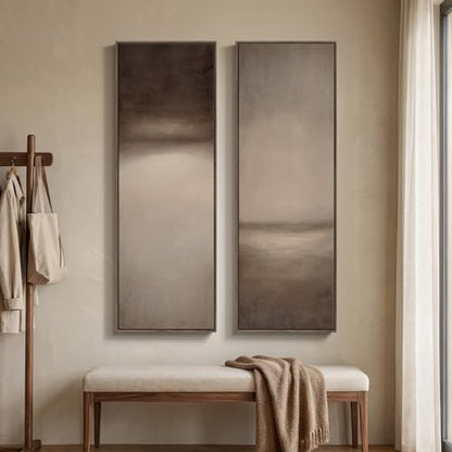 Large Framed Brown Beige Abstract Long Narrow Wall Art for Hallway, 2 Piece - color: Brown, size: 20"W x 60"H x 2Pcs