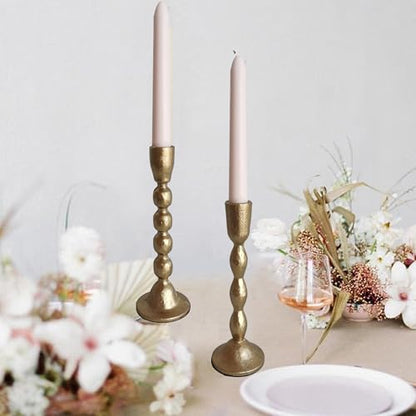 Antique Iron Taper Candle Holders - Set of 2 Decorative Candlesticks, Brass Finish Candle Stand for Weddings, Dining, and Parties