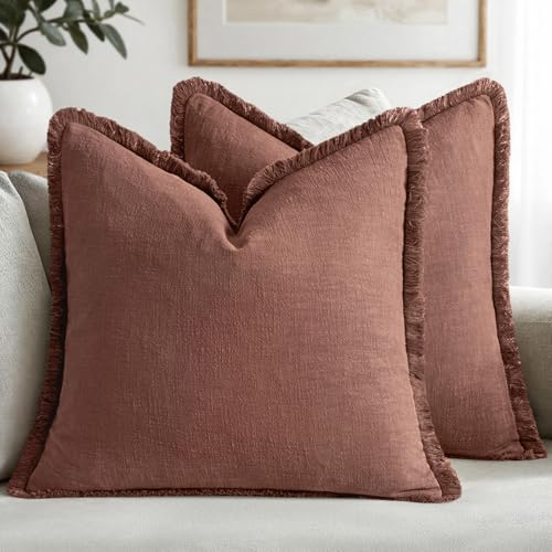 MIULEE Linen Fringe Decorative Fall Throw Pillow Covers Autumn Glaze 18x18 - color: Autumn Glaze, size: 18" x 18" (Pack of 2)