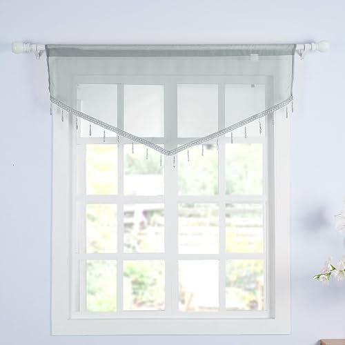 Molaxhome Swag Curtain Scalloped Curtain Valance Drape Sheer Lace Panel 1pc - color: Grey