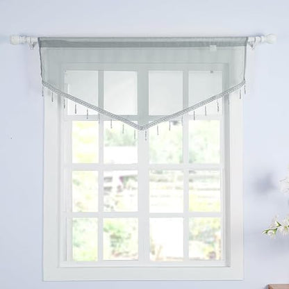 Molaxhome Swag Curtain Scalloped Curtain Valance Drape Sheer Lace Panel 1pc - color: Grey