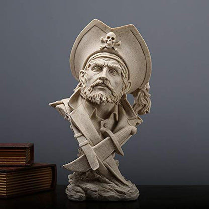 H&W Sandstone Pirate Figurine, Buccaneer Francis Drake Statue Decoration - color: Pirate