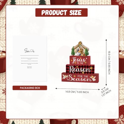 Smile 4 Pcs Wooden Christmas Block Signs, Jesus Nativity Scene Decor - style: Jesus Nativity