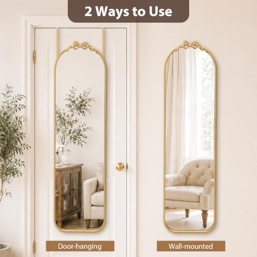 Besdomus Door Full Length Mirror: 14"x50" Gold Bow Over the Door Mirror - size: 50"L x 14"W