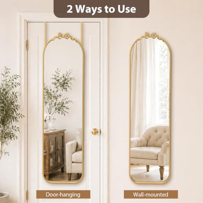 Besdomus Door Full Length Mirror: 14"x50" Gold Bow Over the Door Mirror - size: 50"L x 14"W