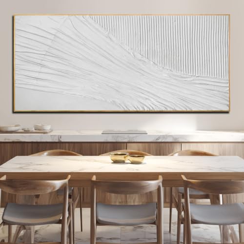 Large Framed Textured Wall Art, White Abstract Canvas 32x70 Inch - color: White, size: 70"L x 32"W