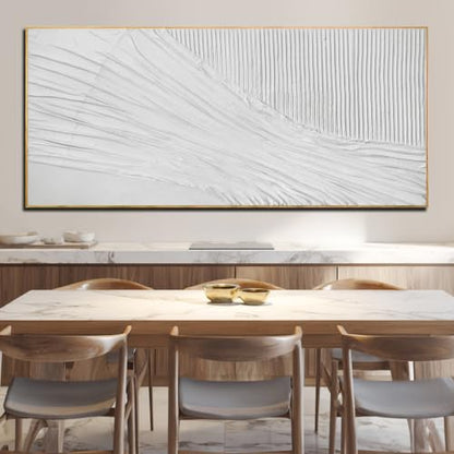Large Framed Textured Wall Art, White Abstract Canvas 32x70 Inch - color: White, size: 70"L x 32"W