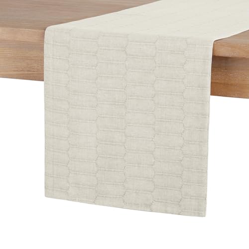 Martha Stewart Honeycomb Modern Farmhouse Reversible Table Runner, Natural, 15"x72" - color: Natural