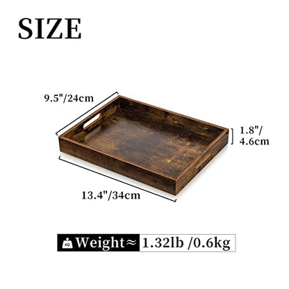 Hanobe Decorative Coffee Table Tray, Ottoman Serving Topper with Handles - size: 13.4" x 9.5" x 1.8"