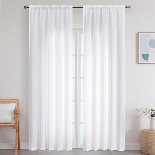 Extra Long White Curtains for Bedroom Living Room 120 Inches Long 2 Panels Set, Light Filtering Faux Linen Textured Soft Airy Solid Rod Pocket Curtains Drapes, 2 Pcs Each 50Wx120L Inch - color: White, size: 50"W x 120"L (Pack of 2)