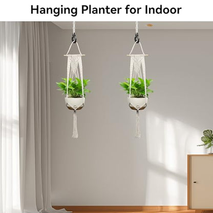 USLAI Macrame Plant Hanger, for Up to 12 Inch Pots, 47 Inch, Ivory, 2 Pack - color: 47+47 Inch - Ivory