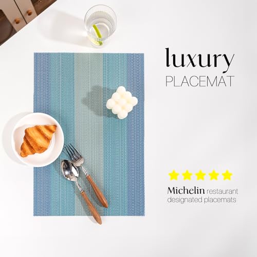 LEXMORE Placemats Set of 6 Vinyl/Plastic Woven Place Mats for Kitchen Table Indoor/Outdoor Washable Placemat Wipeable Dining Table Mats(Ocean Geode) - color: B-ocean Geode