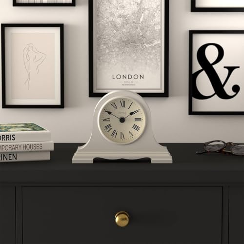 JONES CLOCKS® Speakeasy Small Mantel Clock | Classic Napoleon’s hat Design | Gray | Roman Numerals |Traditional Style for Desk, Table, Shelf or Bedside - color: Overcoat Grey