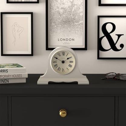 JONES CLOCKS® Speakeasy Small Mantel Clock | Classic Napoleon’s hat Design | Gray | Roman Numerals |Traditional Style for Desk, Table, Shelf or Bedside - color: Overcoat Grey