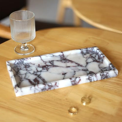 100% Natural Marble Tray, 10"x5" Calaccata Viola Vanity Tray - color: Viola-rectangle-10"x5"x0.7"