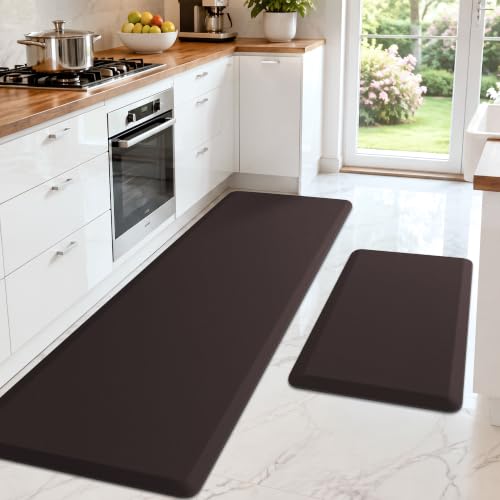 HappyTrends 2 PCS Kitchen Mat Cushioned Anti-Fatigue Floor Mat, - color: Chocolate, size: 20"x30"+20"x60"