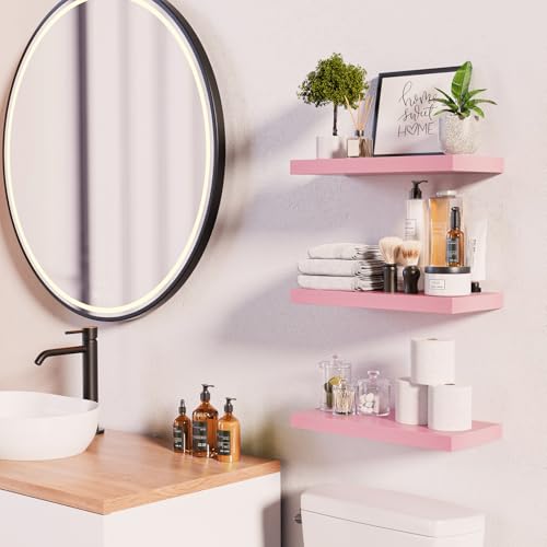 BAYKA Pink Floating Shelves 15.7in, Set of 3, Wall Mounted for Wall Decor - color: D. Pink - Romantic & Sweet Style, size: 15.7inches
