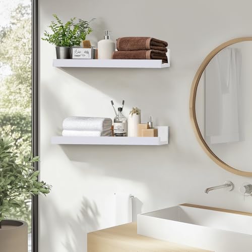 Muzilife 12" Small Floating Shelves Wood Wall Shelf with Lip, 2Pcs, White - color: White, size: 12"