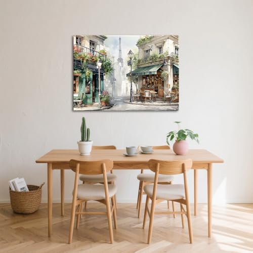 Framed Green Cafe Canvas Wall Art, 36"x24" European Street Scene - color: Green 01, size: 36"L x 24"W