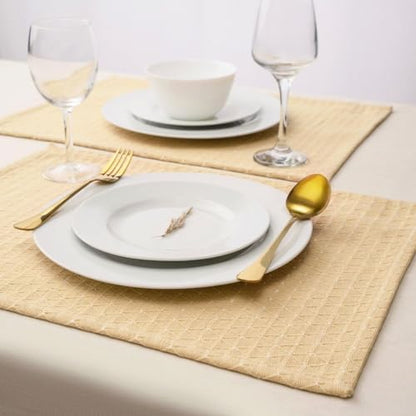 Cotton Placemats Set of 6-13x19 Inch, Diamond Quilted Place Mats, Durable & Elegant for Dining Table, Wedding, Restaurant, Machine Washable, Oeko-TEX Certified - Beige - color: Beige - Diamond Quilted
