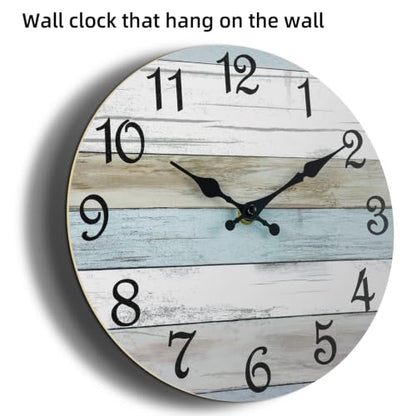 CHYLIN Wall Clock Non-Ticking Battery Operated Silent Rustic Coastal - color: B-white,brown,blue, size: 8 inch