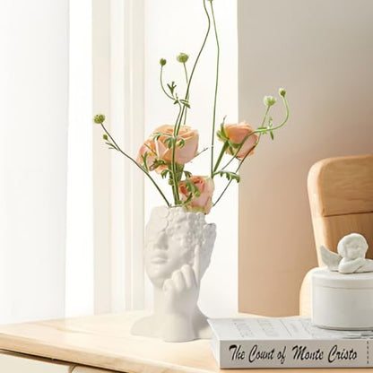 Ceramic Face Vase White Flower Vase for Decor, Female Face Vase Art, Modern Decorative Vase Centerpiece for Table, Shelf, Living Room, Office, Bedroom, Small - style: Vase shaped like a face1