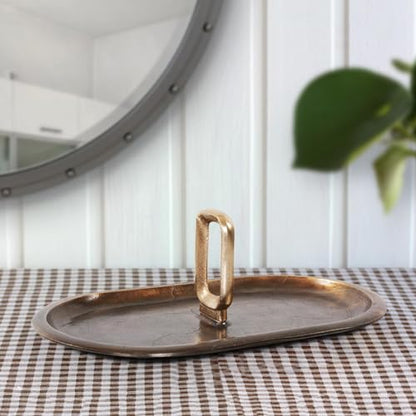 Howard Elliott Collection Golden Ore Oval Tray with Handles, Ombre Gold to Bronze Aluminum Decorative Tray for Coffee Table, Console or Serving Accent, 5.5H x 16W x 10D, Gold Bronze - size: 16" x 10" x 5.5"