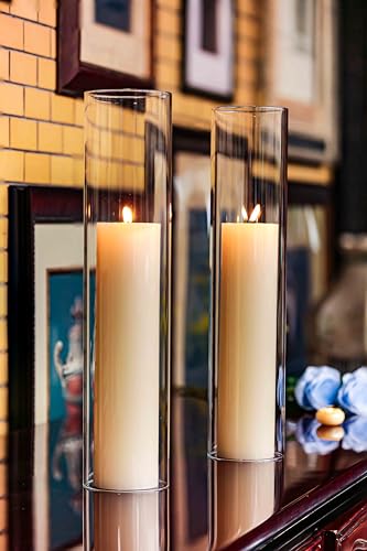 CYS EXCEL 2 PCS (H:18" D:4") Open Ended Glass Hurricane Candleholder Tube Shade | Open Flame Candle Chimney Tube Cover | Bottomless Cylinder - size: 4" wide x 18" tall