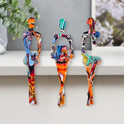 3Pcs Graffiti Abstract Women Thinker Sculptures,Resin Figurine Decor - color: Graffiti B