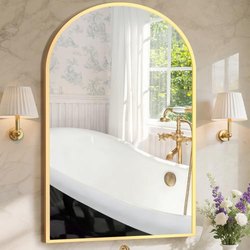 Sweetcrispy 26"x38" Arched Bathroom Mirror, Bathroom Mirrors for Over Sink - color: Gold-arched, size: 38"L x 26"W