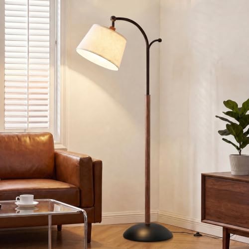 Floor Lamp, 9W 850lm Smart LED Arch Floor Lamp - Black Base - color: Wood Grain + Black Base