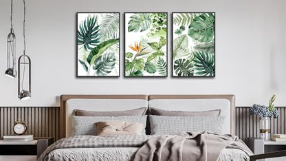 Large Framed Botanical Wall Art, Tropical Plants Canvas Prints, 16"x24"x3 - color: green, size: 16"x24"x3 Framed