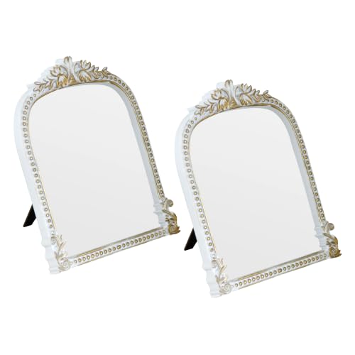 Gold Plastic Arched Makeup Mirror (White-2PACK, 10.6" L x 8.3" W) - color: White-2pack